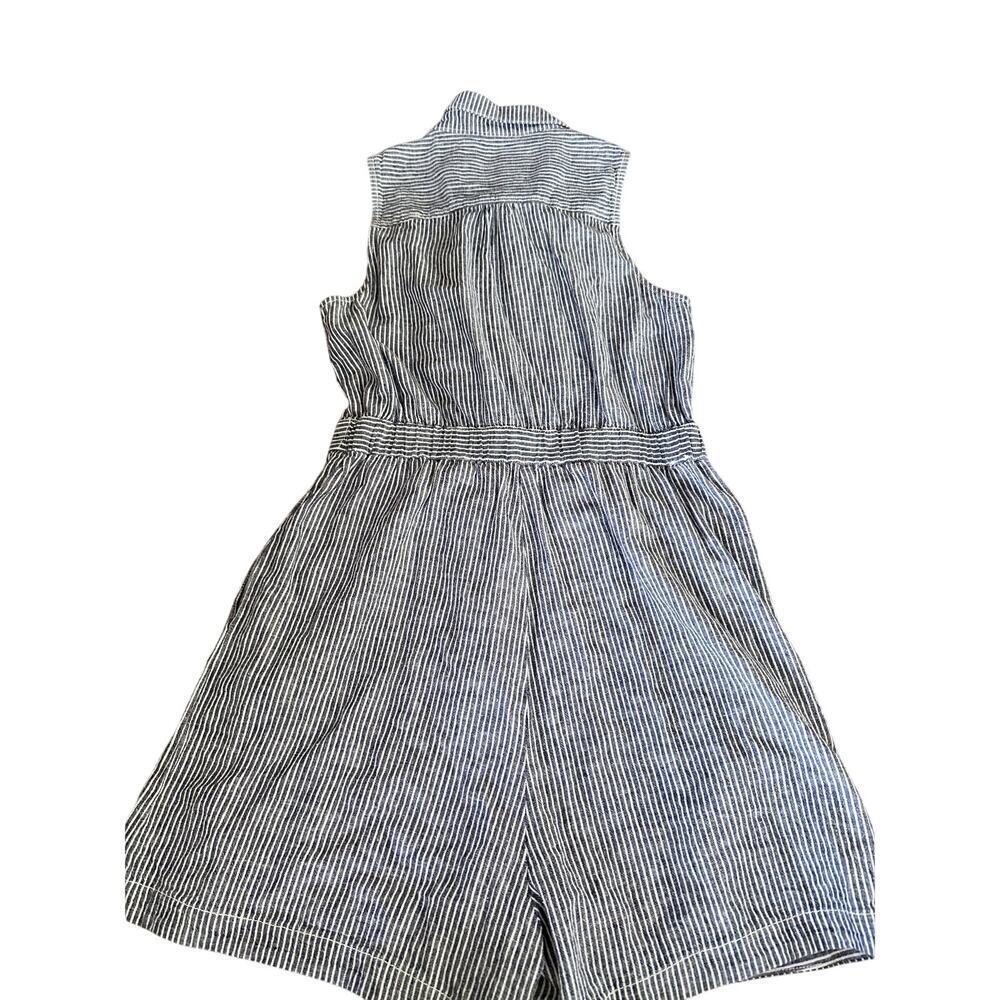 Anthropologie Women's Blue & White Railroad Stripe Collared Romper Size 4 - Picture 5 of 12